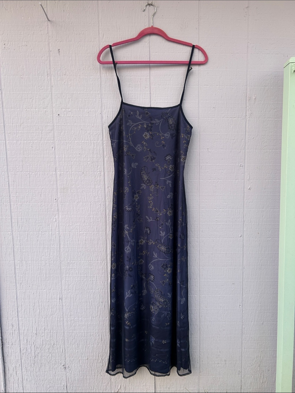 Vintage Y2K California Concepts Navy Floral Mesh Maxi Dress